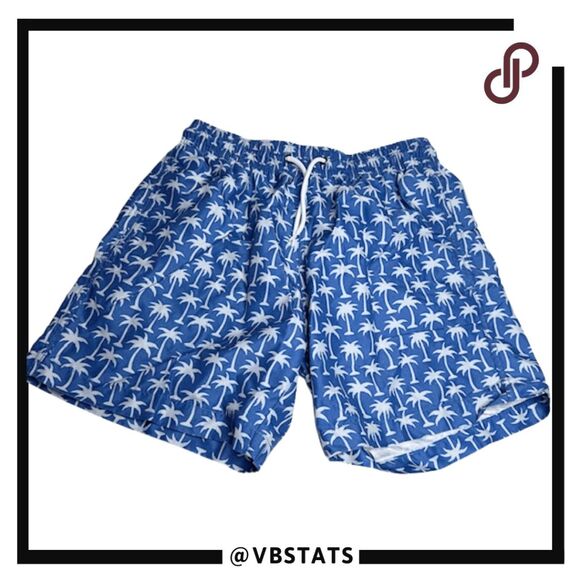 Trunks Surf & Swim Co Men's Palm Elastic Waist Drawstring Swim Shorts Blue Small - Picture 1 of 7